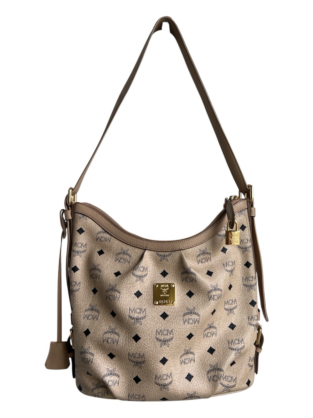MCM Beige Logo-print Shoulder Crossbody Bag with Gold Hardware